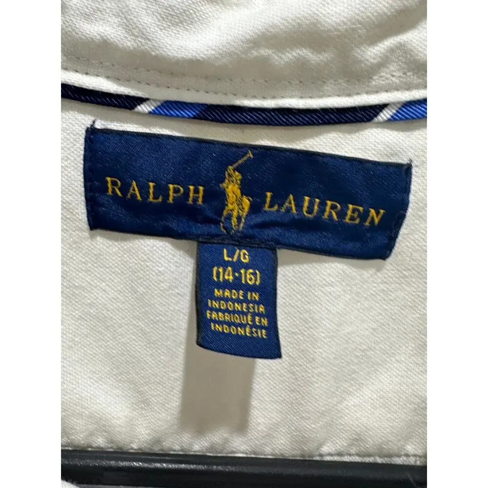 Ralph Lauren Boy’s 14-16 White Button Up Collared Short Sleeve Dress Shirt